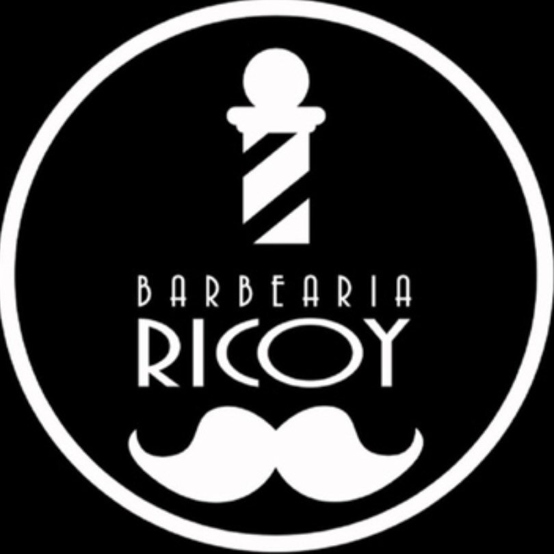 Logo da Barbearia Ricoy — poste de barbeiro e bigode
